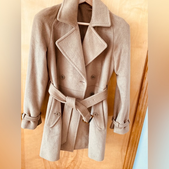 Theory Angora blend camel trench style coat SZ M - Picture 3 of 15